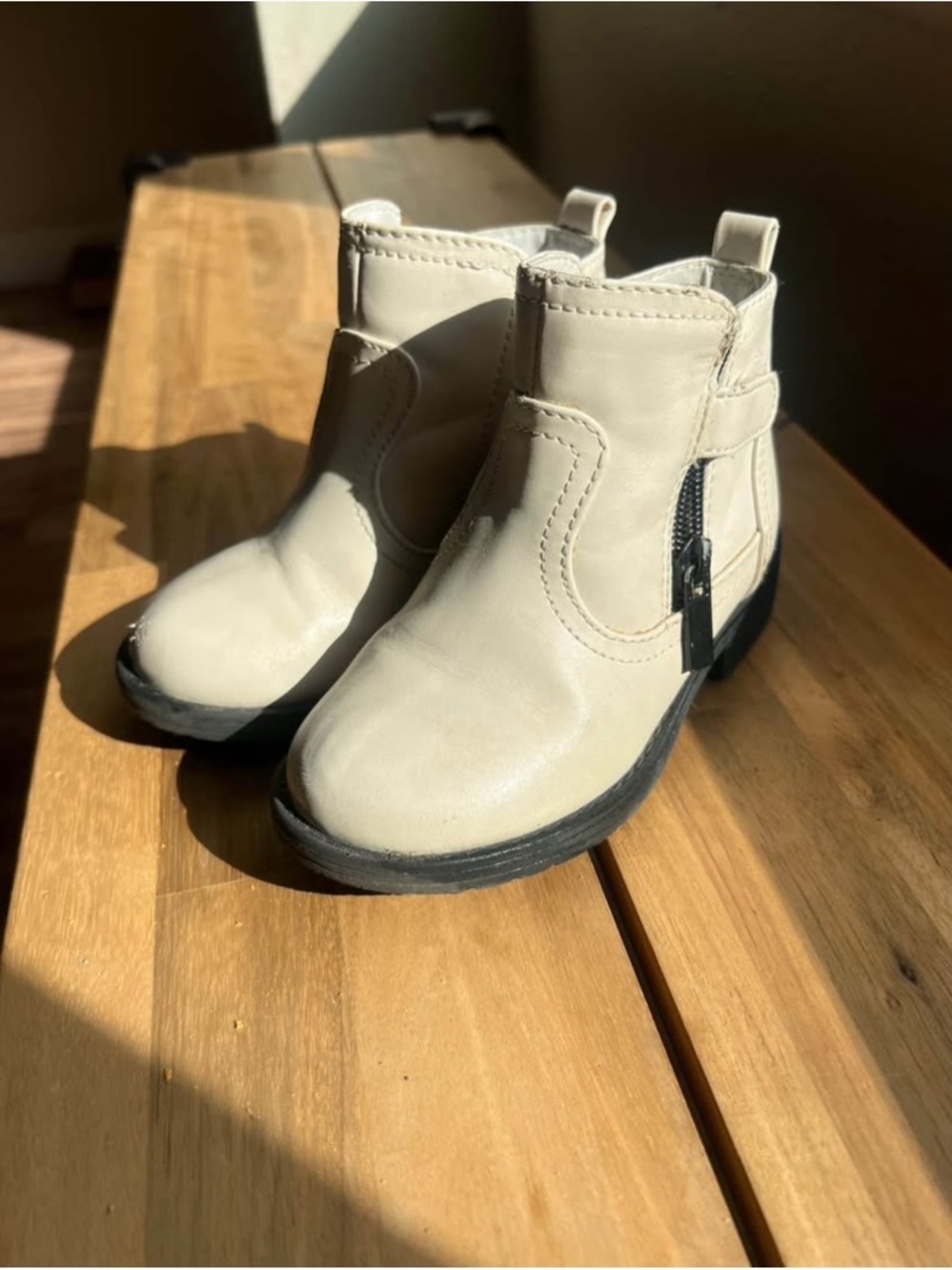 Cat & Jack Cream Chelsea Ankle Boots with Side Zip